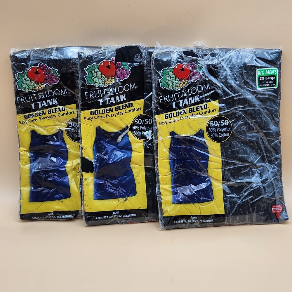 Fruit of the Loom Mens Golden Blend Tank Top Black Big 2XL Lot of 2 NOS 2004